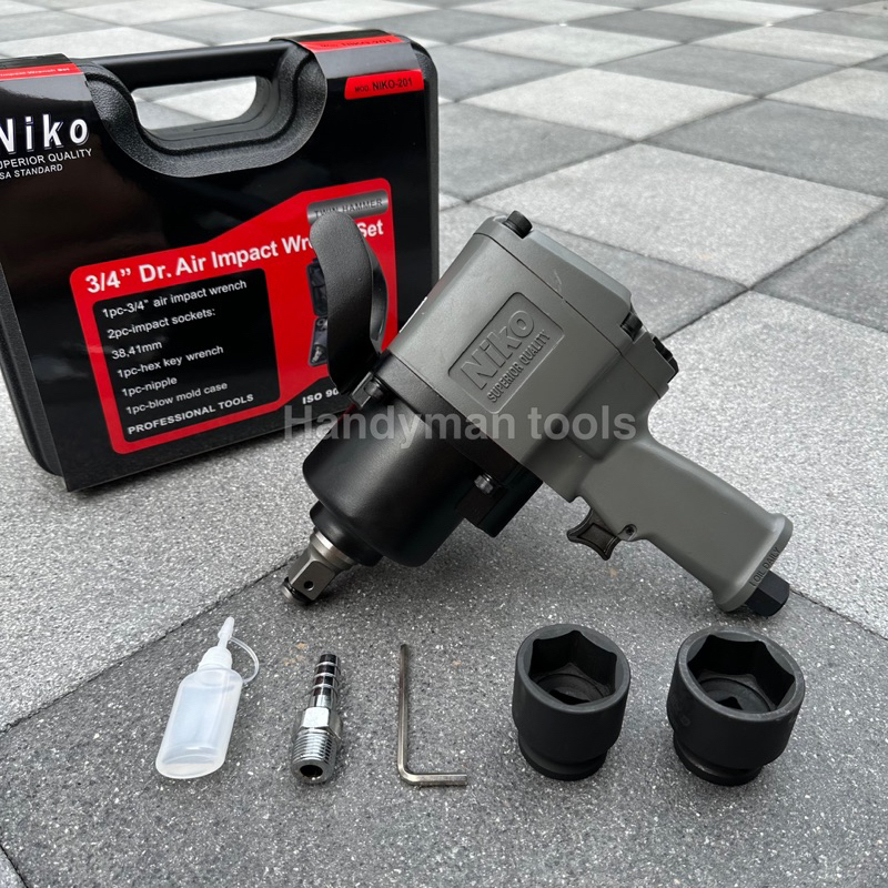 NIKO บล็อกลม ขนาด 3/4 นิ้ว ขนาด 6 หุน รุ่น NIKO-201 งานแท้ วัสดุพรีเมี่ยม ลุยงานหนักได้สบาย พร้อมอุปกรณ์ตามรูป
