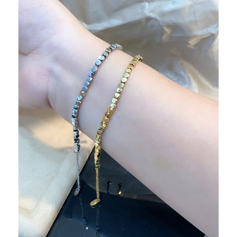 กำไลข้อมือ สร้อยข้อมือ รายสี่เหลี่ยม สแตนเลสแท้ใส่ไม่แพ้ ไม่ดำ