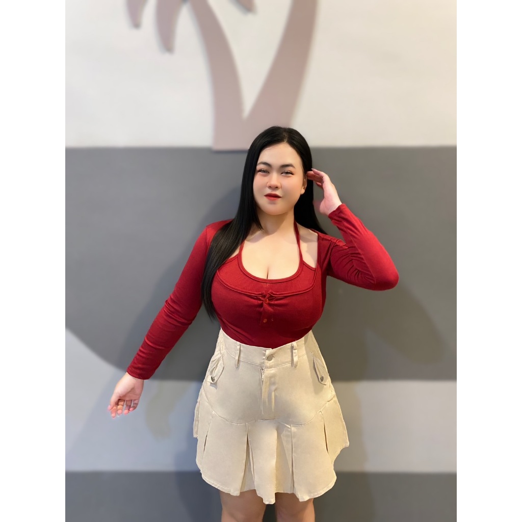 เสื้อสาวอวบ ผ้าร่อง แขนยาว รุ่น ขนมเนย