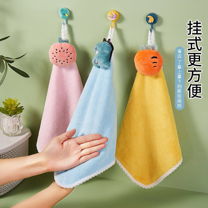 K201-394 ผ้าเช็ดมือแขวนได้ การ์ตูนน่ารักผ้าไมโครไฟเบอร์ ดูดซับน้ำและแห้งเร็ว ผ้าเช็ดทำความสะอาดครัว ส่งจาก กทม.