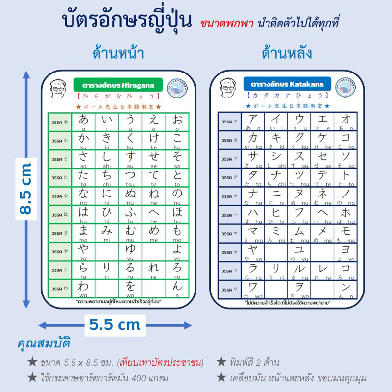 บัตรอักษรญี่ปุ่น ขนาดพกพา 5.5×8.5 ซม. – โปรปัง