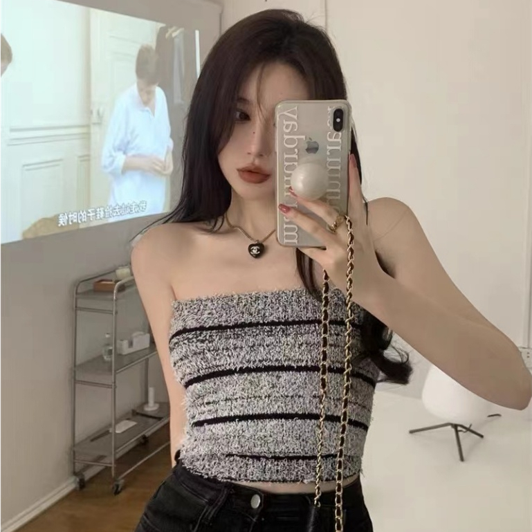28621 เสื้อเกาะอกลายทาง มี 3 สีใส่สบายเกร๋ๆ (สินค้าพร้อมส่ง)