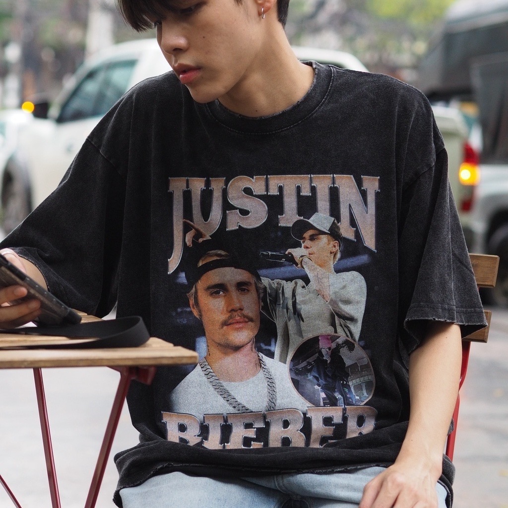 SPENZER.STREETJustin bieber เสื้อยืดคอกลมแขนสั้นสกรีนลาย เสื้อยืดแฟชั่นผู้ชาย ใหม่