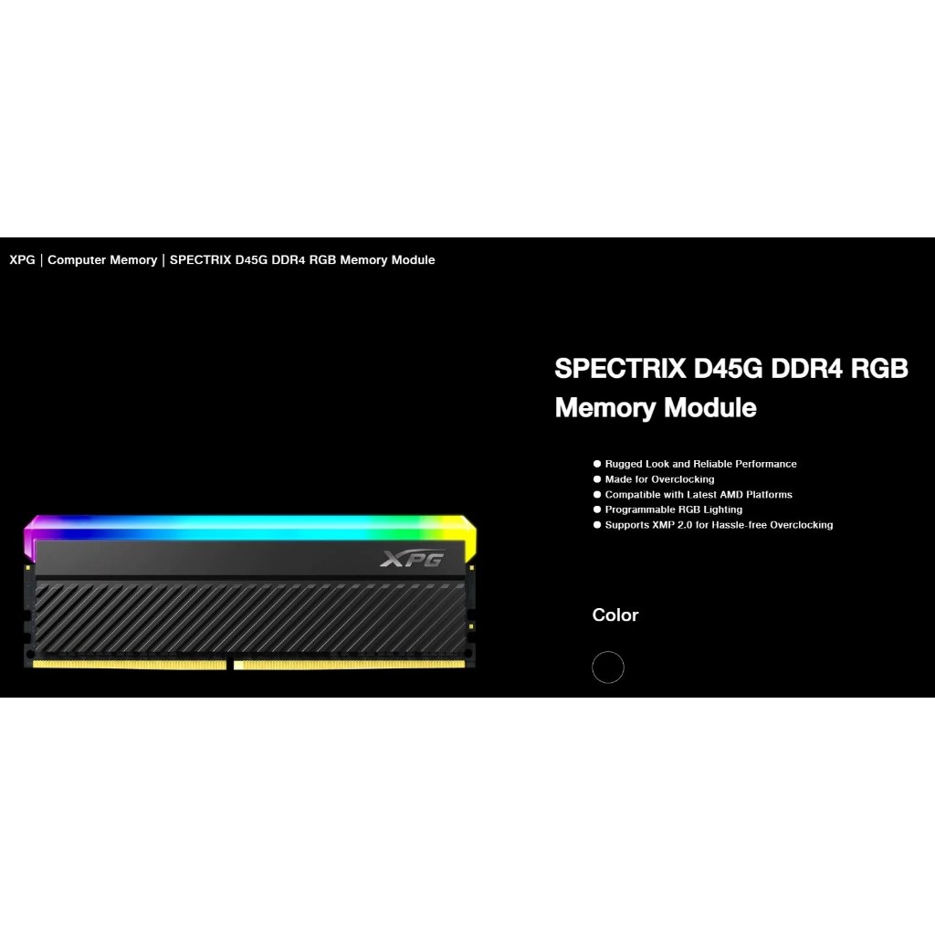 16GB (8GBx2) DDR4 3600 RAM (แรมคู่) ADATA D45 XPG RGB BLACK (AX4U36008G18I-DCBKD45G) - LT.