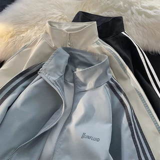 เสื้อคลุมแขนยาว ✨✔เสื้อแจ็คเก้ตผ้าร่ม(สีฟ้า/สีดำ/สีเทา)Jacket รุ่นขนาด S-XL ทรงหลวม **ผอม อวบ อ้วน ใส่ได้