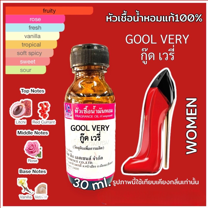หัวเชื้อน้ำหอมแท้ 100% 30-100ml กลิ่น GOOD VERY (กู๊ด เวรี่,รองเท้า สีแดง) น้ำหอม หัวน้ำหอม