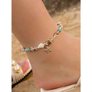 [SIS.SIE พร้อมส่ง] No.222 สร้อยข้อเท้าลูกปัดเปลือกหอย จี้ปลา…