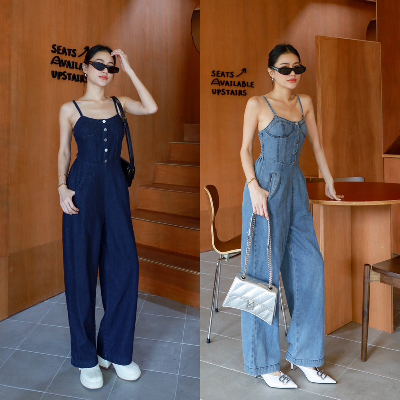 (ลด 30% เหลือ 441) Simplestyle.byd Denim Jumpsuit จั้มสูทยีนส์ ชุดยีนส์ สายเดี่ยวยีนส์