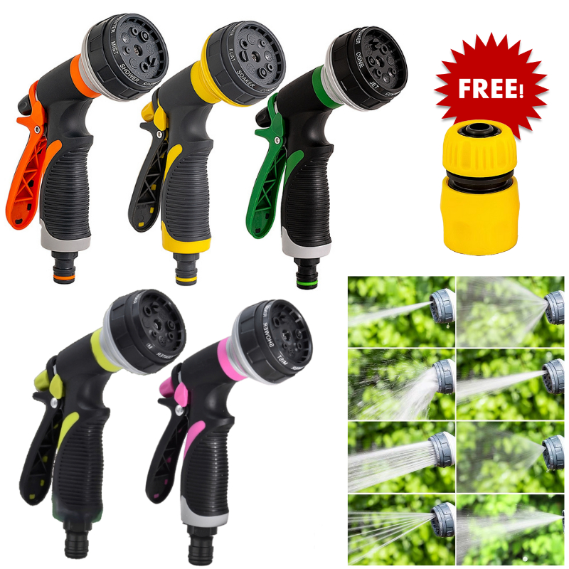 หัวฉีดน้ำสวมเร็ว ปืนฉีดน้ำ ที่ฉีดน้ำ หัวต่อแบบสวมเร็ว ปรับได้ 8 รูปแบบ สำหรับรดน้ำต้นไม้ สนามหญ้า ล้างรถ พร้อมส่ง