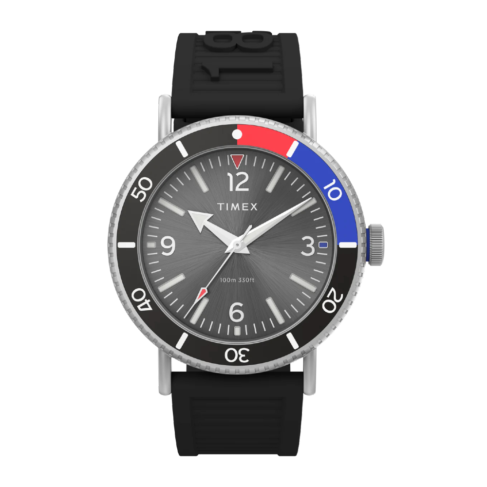 TIMEX TW2V71800 STANDARD นาฬิกาข้อมือผู้ชาย สายเรซินเป็นมิตรกับสิ่งแวดล้อม สีดำ หน้าปัด 43 มม.