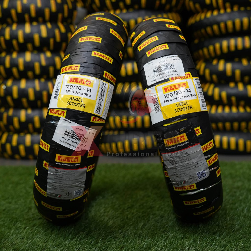 ยาง PIRELLI ขนาด 100/80-14 + 120/70-14 (คู่หน้า+หลัง) !!!ฟรีจุ๊บลมยาง รุ่น ANGEL SCOOTER สำหรับรุ่นรถ CLICK160i/PCX150