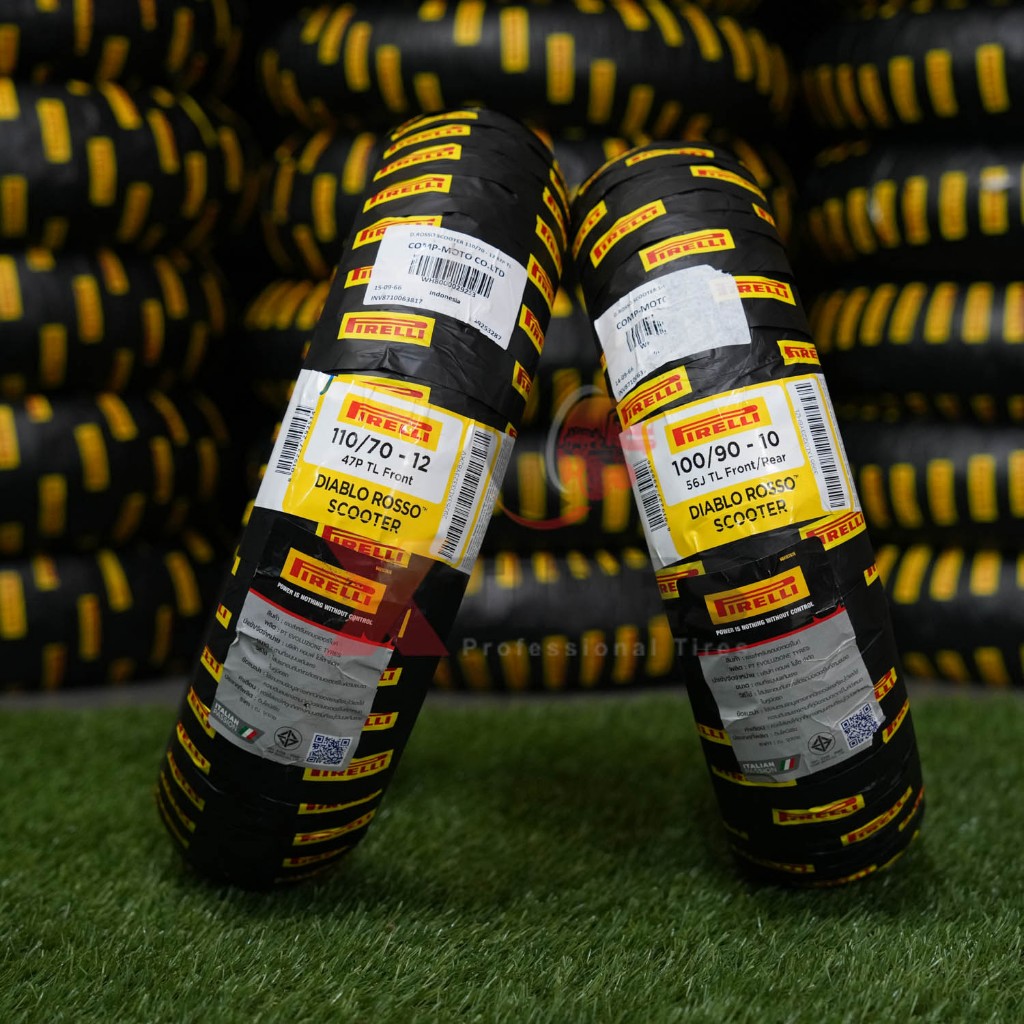 ยาง PIRELLI ขนาด 110/70-12 + 100/90-10 (คู่หน้า+หลัง) ฟรีจุ๊บลมยาง รุ่น ROSSO SCOOTER สำหรับรุ่นรถ L