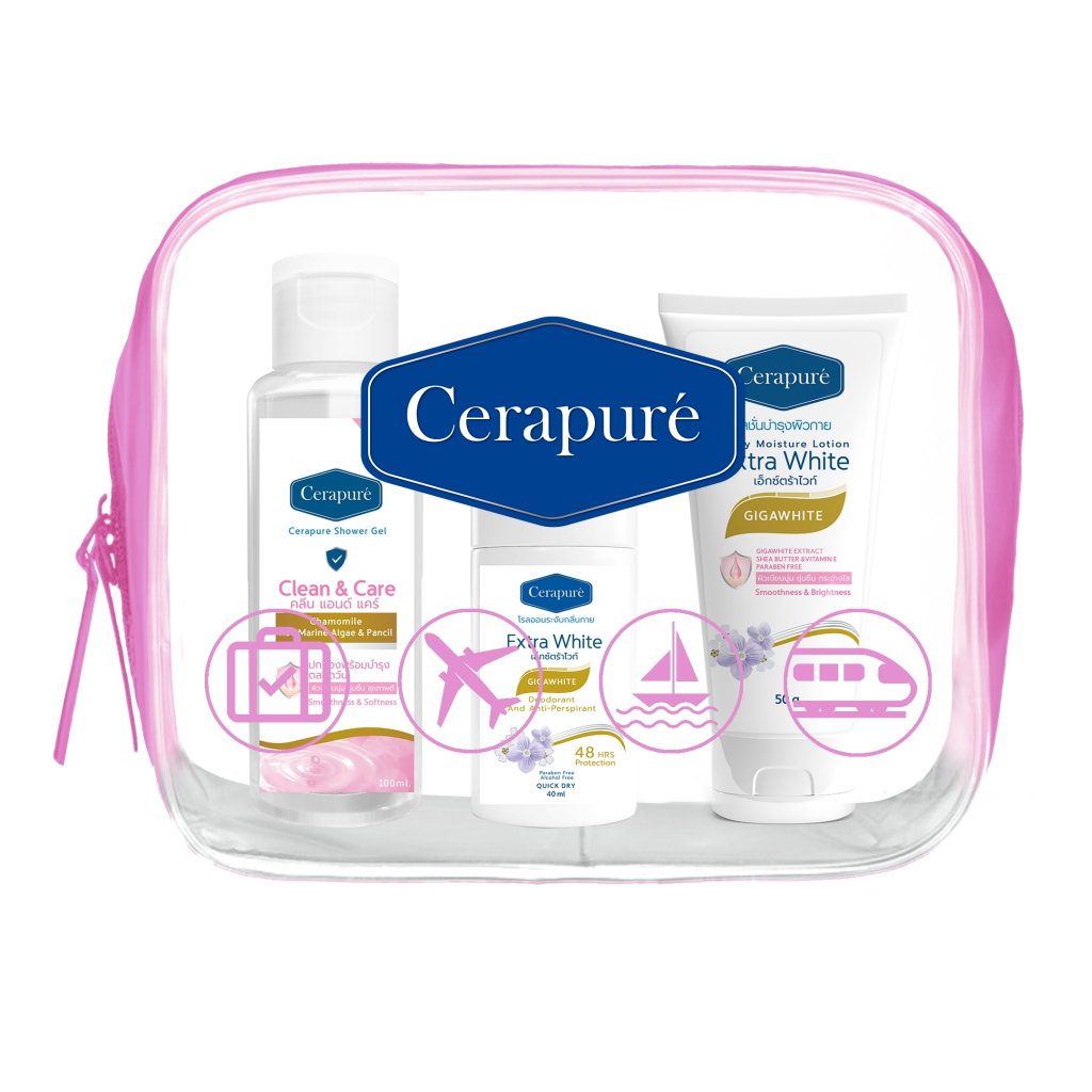 เซราเพียวเร่ ชุดพกพา Cerapure Travel Set สบู่เหลว โลชั่น โรลออนขนาดพกพา