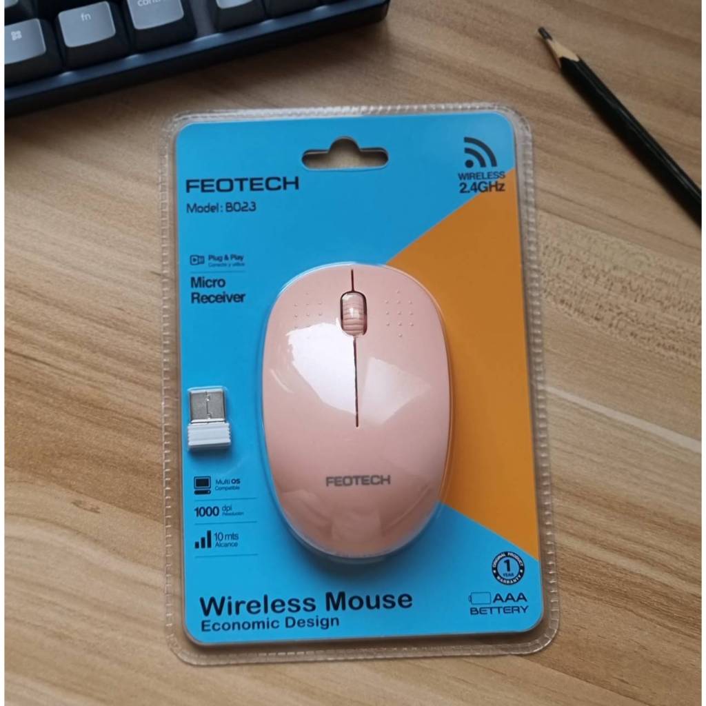FEOTECH Wireless Mouse 2.4 GHz รุ่น B023 สีชมพู ใช้งานได้ไกล 10 เมตร