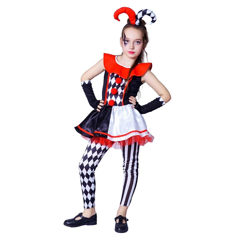ชุดแฟนซี โจ๊กเกอร์ ตัวตลก เพนนีไวส์ เด็กผู้หญิง ฮาโลวีน Scary Killer Joker Clown Girl Fancy Cosplay Costume Halloween