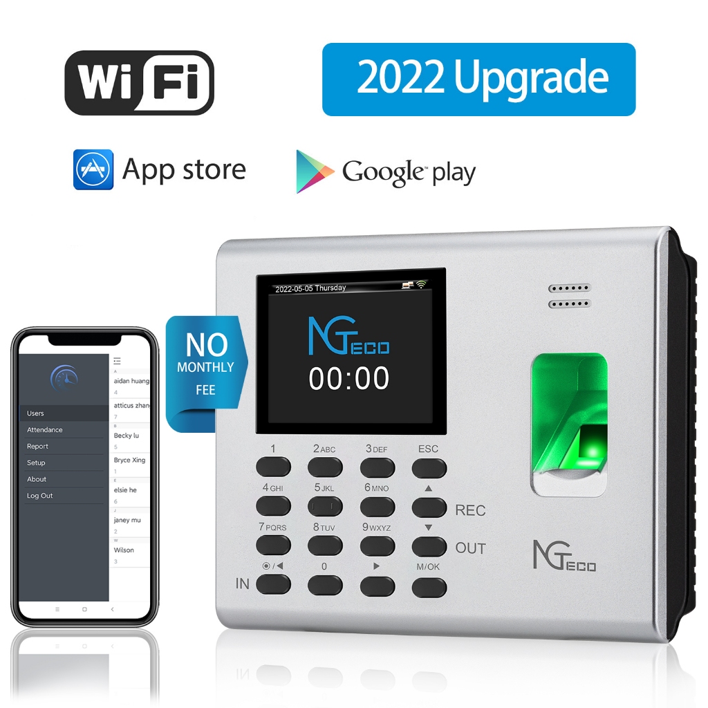 เครื่องสแกนลายนิ้วมือ เครื่องตอกบัตรมีฟังก์ชั่น WiFi และแบตเตอรี่สำรอง NGTeco By ZKTeco