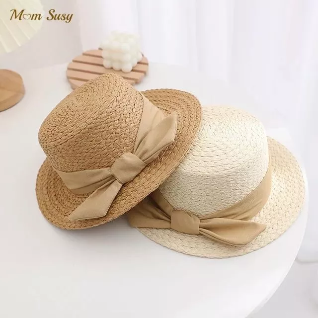 YLW SHOP หมวกสานทรงคัพเค้ก ตกแต่งด้วยโบว์น่ารักๆพร้อมส่งจากไทย A094