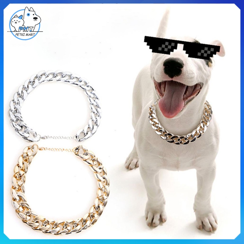 [พร้อมแล้ว] PMTสร้อยคอสัตว์เลี้ยง ปลอกคอโซ่พลาสติกสีทองสํา อลูมิเนียม แวววาว หรับสัตว์เลี้ยงสุนัขแมว
