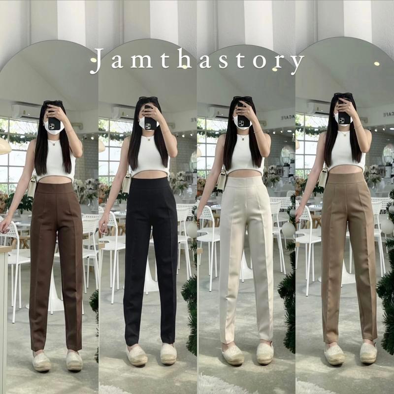 กางเกงเก็บพุงทรงบอยขากระบอกเล็ก 10ส่วน ขอบเรียบ ซิปหลัง เอวสูงปิดสะดือ