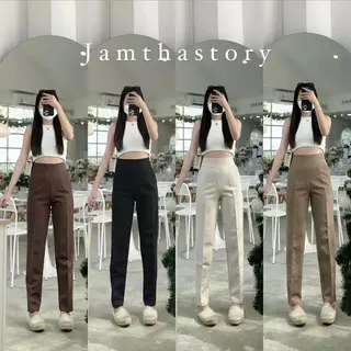 กางเกงเก็บพุงทรงบอยขากระบอกเล็ก 10ส่วน ขอบเรียบ ซิปหลัง เอวสูงปิดสะดือ