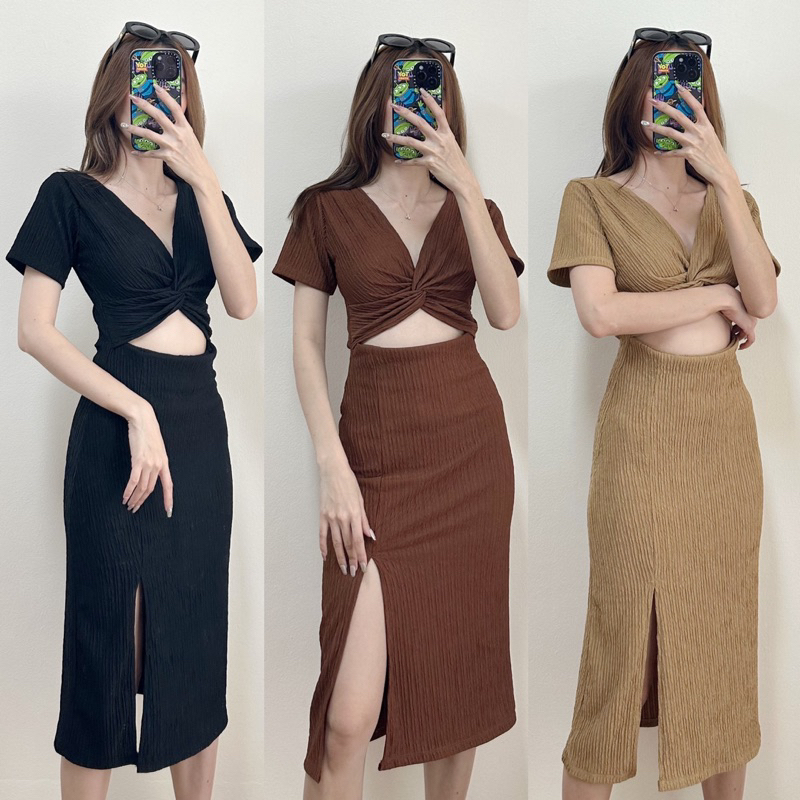 GRACE LONG DRESS เดรสแขนสั้น ทวิสหน้า ตัวยาว ชายกระโปรงผ่าด้านซ้าย