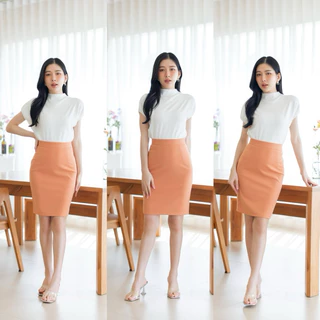 🍉กระโปรงทำงาน ผ้าโรเชส ยาว 22 นิ้ว ผ่าหลังแหวก Sz.S-3XL กระโปรงทรงเอ-ทรงสอบ