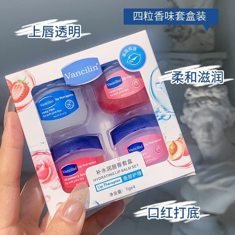 ลอตใหม่ Vancilin Lip Set 1 เซต 4 กระปุก วาสลีน ลิปบาล์มบำรุงริมฝีปาก ขนาดพกพา 7 กรัม งานแท้