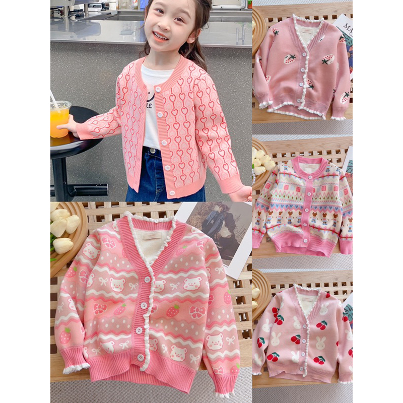 พร้อมส่ง เสื้อกันหนาวไหมพรมเด็ก ไหมพรมเด็ก เสื้อกันหนาวสเวตเตอร์ งานดีน่ารักมาก เนื้อนุ่มมีระบาย เด็กผู้หญิง