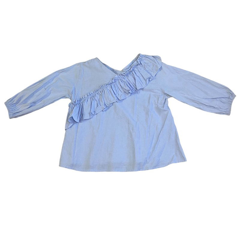 โล๊ะ‼️ ตู้เสื้อผ้า เสื้อคอวี แต่งระบาย ผ้าฝ้ายพื้นเมือง แขนสามส่วน สาวไซส์ M สีฟ้า สินค้ามือ 2  (ถ่ายจากสินค้าจริง)