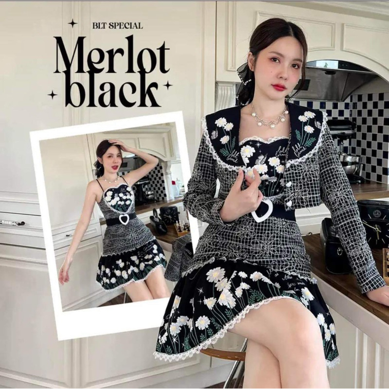 💎พร้อมส่ง💎BLT💕ชุดเดรสเข้าเซ็ท 2 ชิ้น Merlot Black : Set