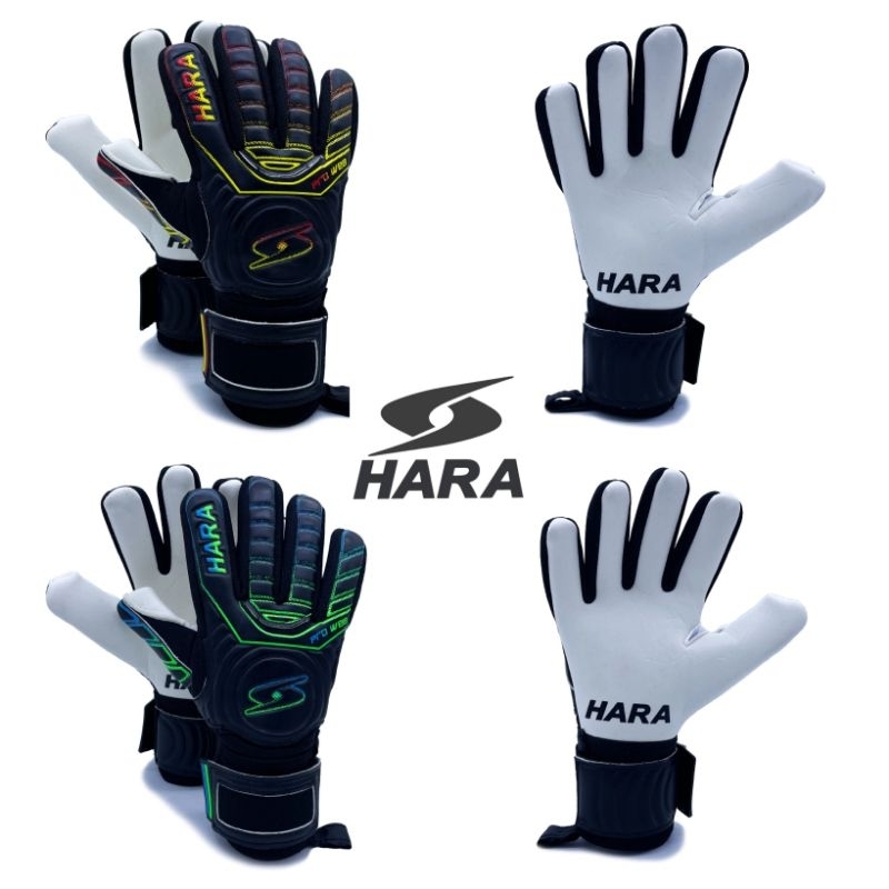 HARA Sports ถุงมือผู้รักษาประตู มีฟิงเกอร์เซฟ ถุงมือฟุตบอล รุ่นGL06 สีดำแดง/สีดำเขียว ไซส์ 8-10