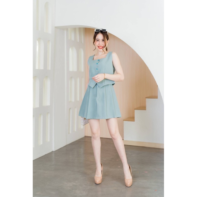 Wendystore182 (ชุดเซตเสื้อกั้ก พร้อมกระโปรง) งานผ้าเปเป้