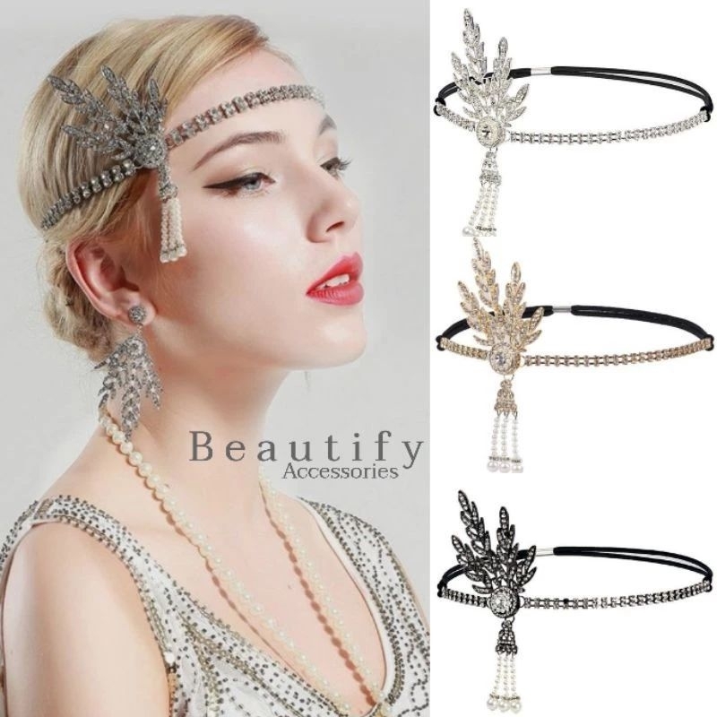 E2/2ที่คาดผมแกสบี้​ กิ๊บแกสบี้ ย้อนยุค คราสสิคหรูๆ  Teliyf 2 1920 s Flapper Great Gatsby ปรับระดับได้ พร้อมส่งในไทย