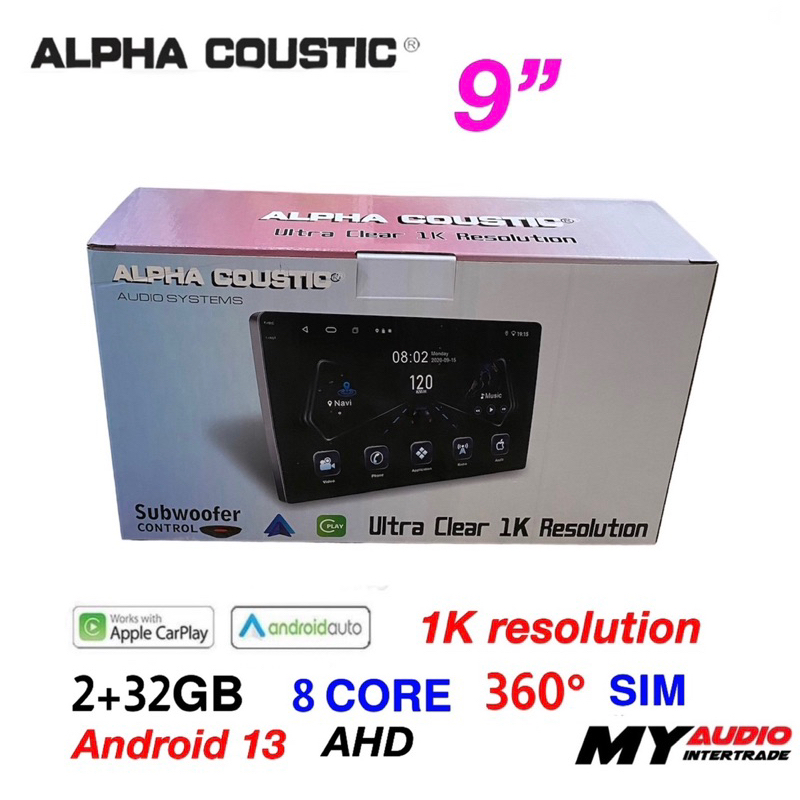 ALPHA COUSTIC T8+ จอแอนดรอย 9 นิ้ว/ 10 นิ้ว 1 K 2+32gb  Android 13  CPU 8 core  DSP  CAMERA 360° CarPlay, ANDROID AUTO