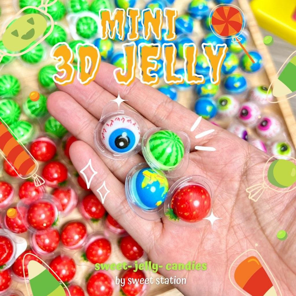 [1กระปุก/200ชิ้น] 3D Jelly Mini! เยลลี่3D มินิ (1ชิน/1.5g.) เยลลี่มินิ รสผลไม้ มี4แบบ ลูกโลก ลูกกะตา แตงโม สตอเบอรี่ ขนม