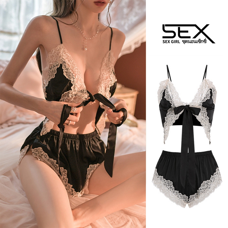 Sexy Girl ชุดเซ็ทลูกไม้ ชุดนอนลูกไม้เซ็กซี่ เสื้อผ้า+กางเกง ผ้าคุณภาพสูง พร้อมส่ง（H9170）