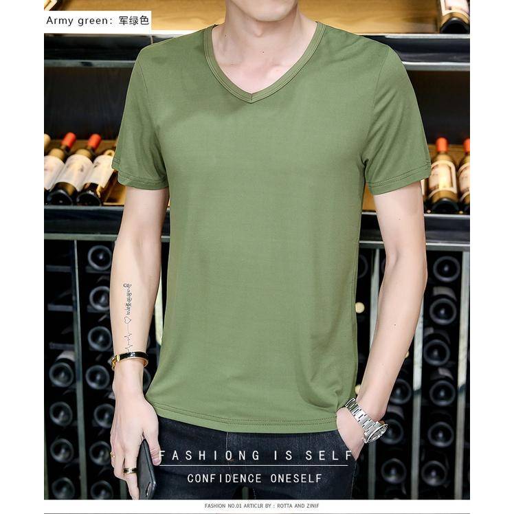 เสื้อยืดคอวี##สินค้าพร้อมส่งในไทย##เสื้อยืดแขนสั้นคอวีแฟชั่นผู้ชายเทรนด์ใหม่ #เสื้อยืดสีพื้น TSH-018