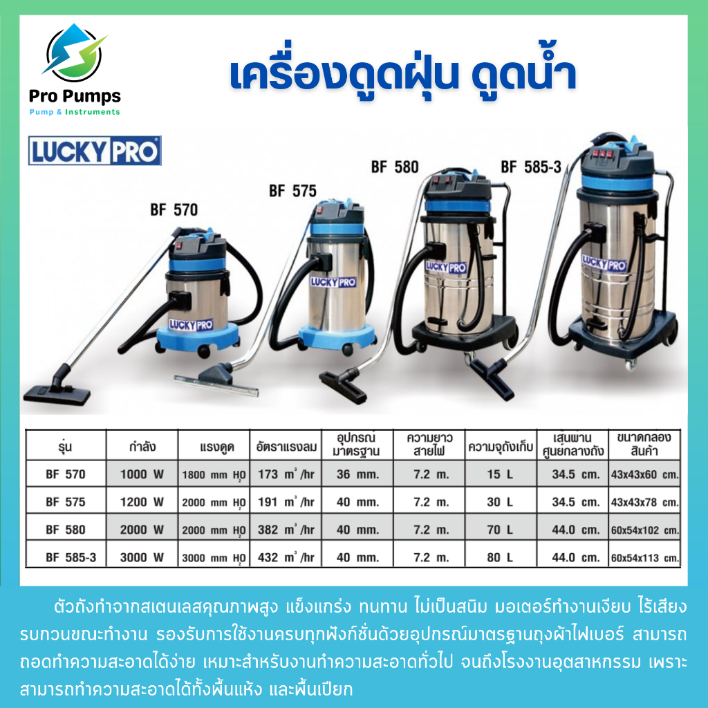 เครื่องดูดฝุ่น ดูดน้ำ LUCKY PRO ลัคกี้โปร /  LUCKY CLEAN ลัคกี้คลีน รุ่น  LP-BF570  LP-BF575  LP-BF580  LP-BF585-3