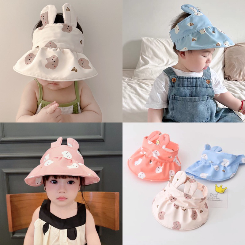 พร้อมส่ง หมวกกันแดดเด็กลายหมี แบบครึ่งหัว น่ารักมาก ระบายอากาศได้ดี ปรับขนาดตีนตุ๊กแกข้างหลังได้