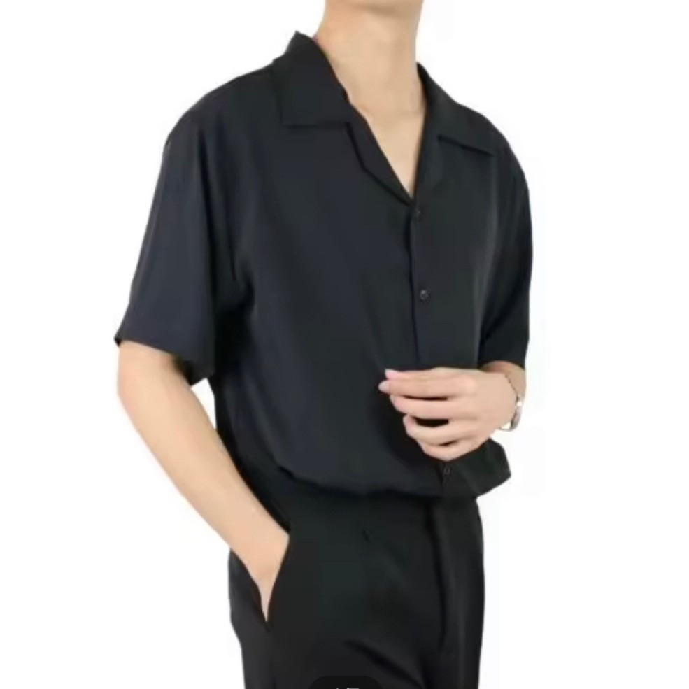 🧡 เสื้อเชิ้ตแขนสั้นสีดำ UNISEX ทรงOversize ใส่สบายผ้าไม่ร้อน ไซส์M-6XL"