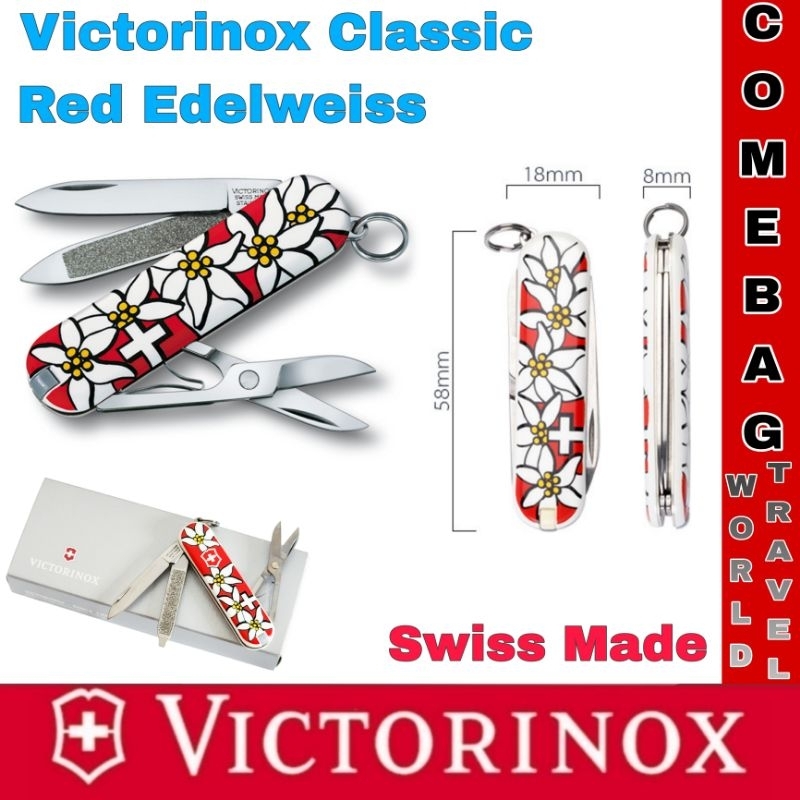 มีดพับVictorinox Classic SD Red Edelweiss Swiss Made 7 ฟังก์ชั่น ของแท้‼️