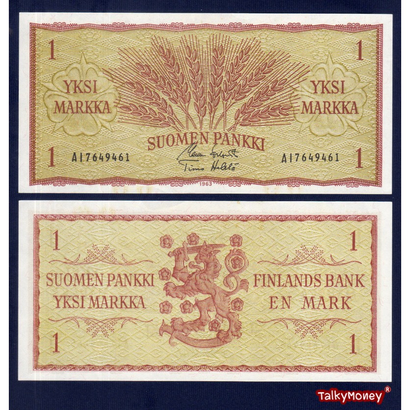 ธนบัตร ฟินแลนด์ FINLAND 1 มาร์ค รุ่นปี 1963 P-98 สภาพใหม่เอี่ยม 100% สำหรับสะสมและที่ระลึก