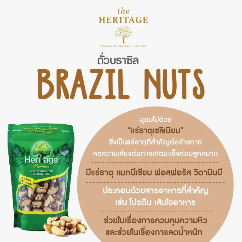 ถั่วบราซิล ดิบ 250กรัม เฮอริเทจ Heritage brazil nut แพ็คเกจใหม่ ซองใส ปริมาณ คุณภาพ เหมือนเดิม!!