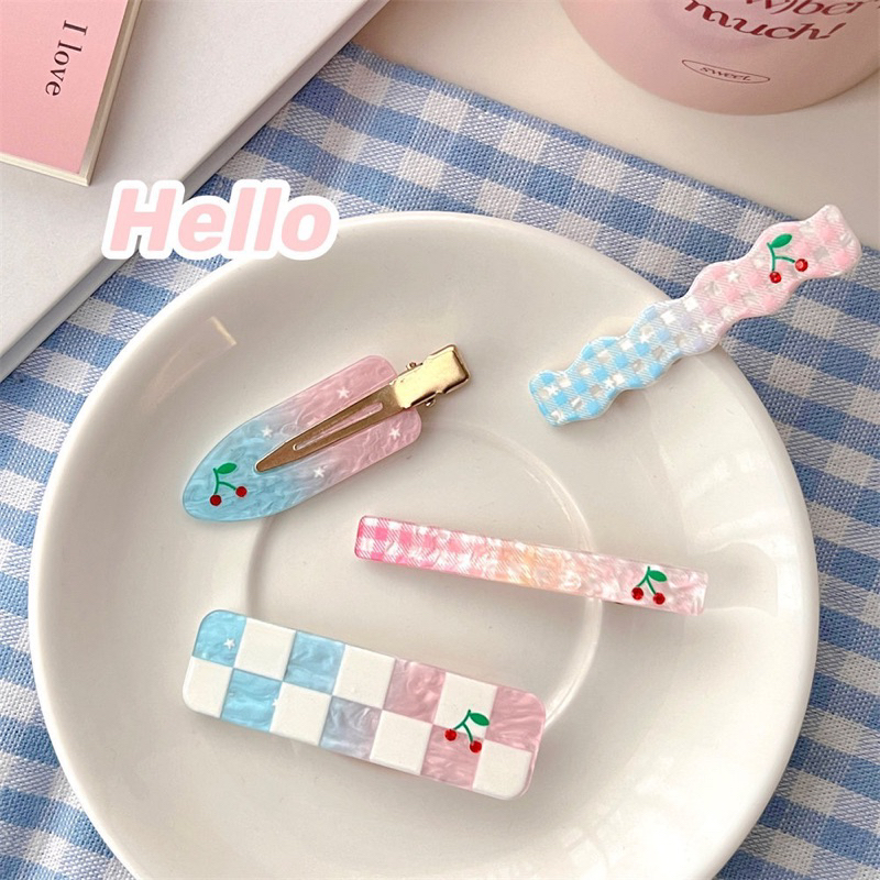 Cute 196 กิ๊บติดผม กิ๊บหนีบผมโทนฟ้าชม ลายเชอรี่