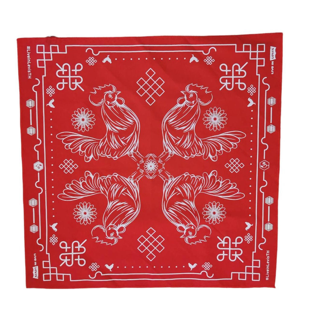 ผ้าเช็ดหน้า Levi's USA Cotton100% ผ้า Bandana ผืนใหญ่ ผ้าผูกผม สีแดง Handkerchief