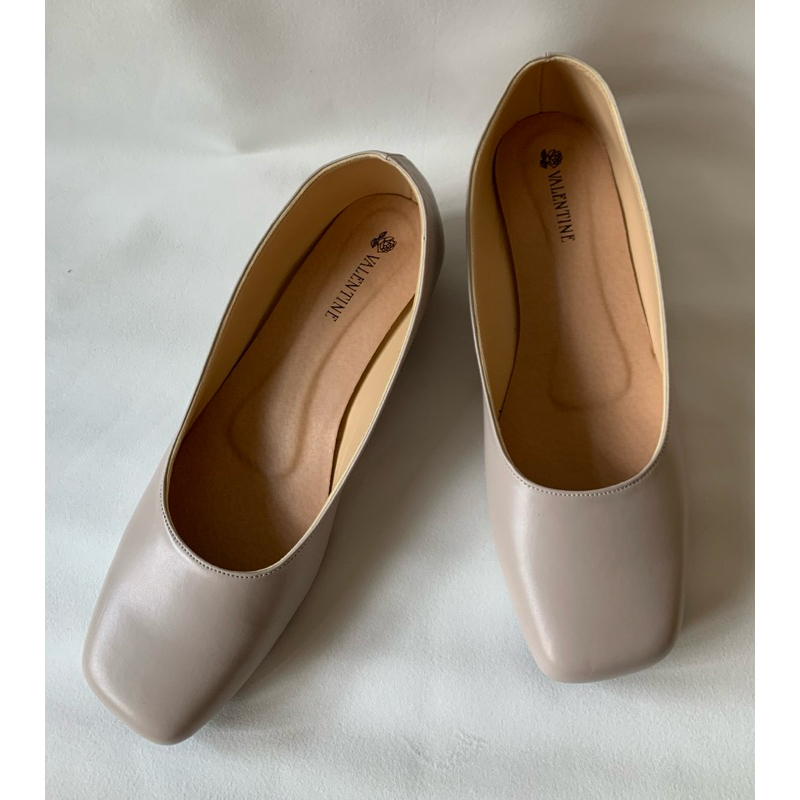 รองเท้าคัทชู ปลายตัด สีครีมอ่อน ส้น 1 นิ้ว ไซส์ 33-48