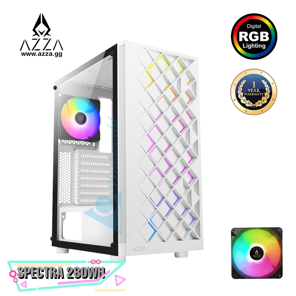 AZZA ATX Mid Tower Tempered Glass ARGB Gaming Case SPECTRA 280W - White