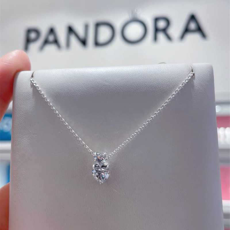 [ส่งจากกรุงเทพ]Pandora เงิน925 สร้อยคอ สร้อยคอพร้อมจี้ Double Heart Pendant necklace ของขวัญสำหรับคนพิเศษ ของแท้ 100%