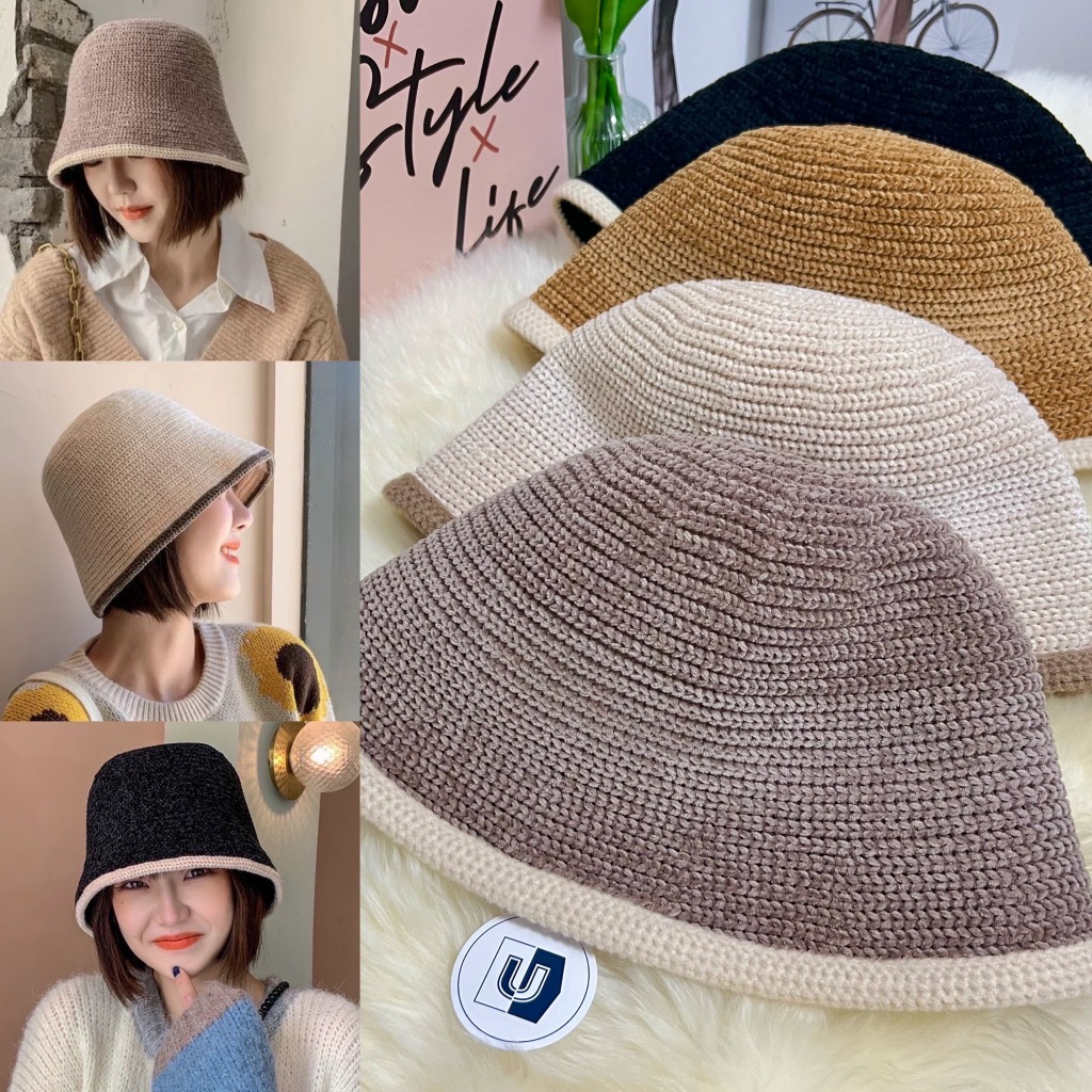 UB-H02 รุ่นใบเฟิร์น หมวกบักเก็ต หมวกบินนี่ ไหมพรม กันหนาว รุ่นพรีเมี่ยม ทรงสวย หนาหนุ่ม อบอุ่น