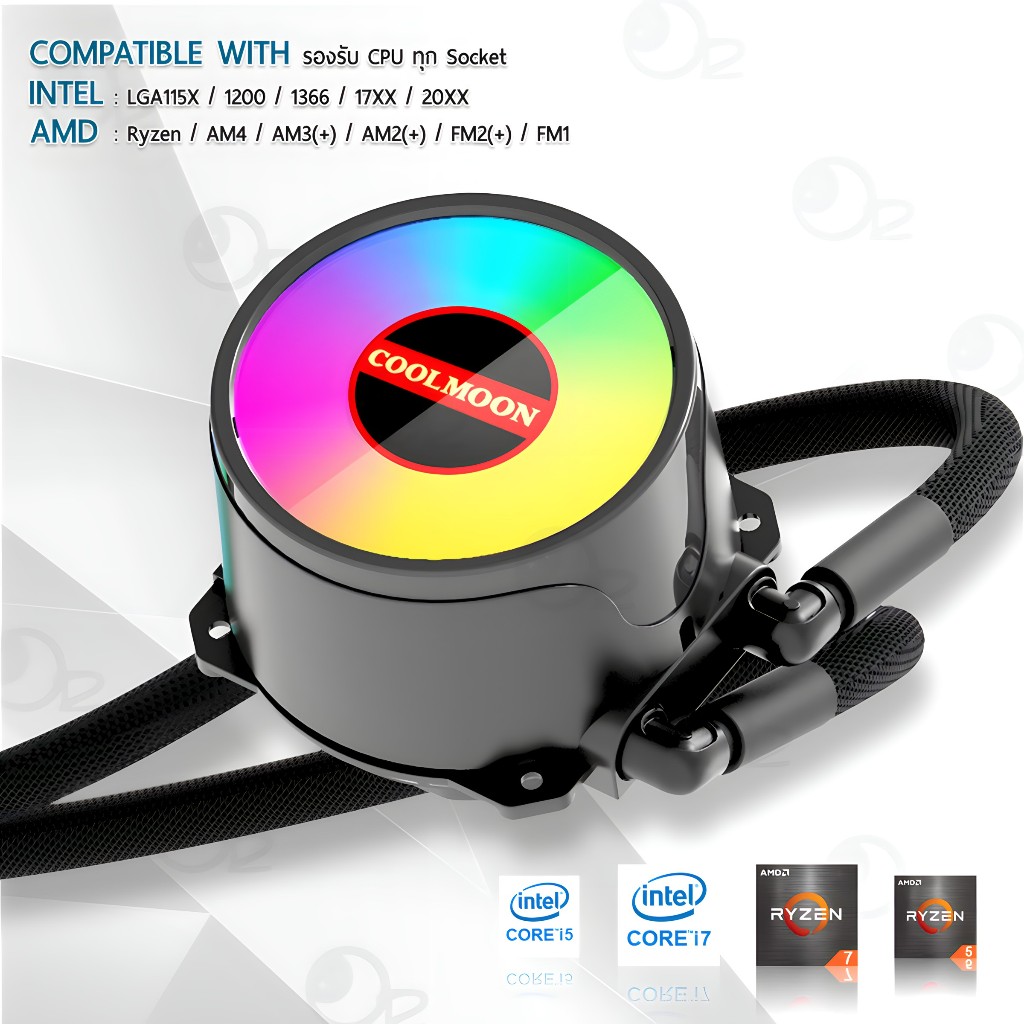 9Gadget - ชุดน้ำระบายความร้อน CPU / PC RGB ชุดน้ำระบบปิด 1 2 3 ตอน - CoolMoon ARGB Multi-platform PC CPU Liquid Cooler